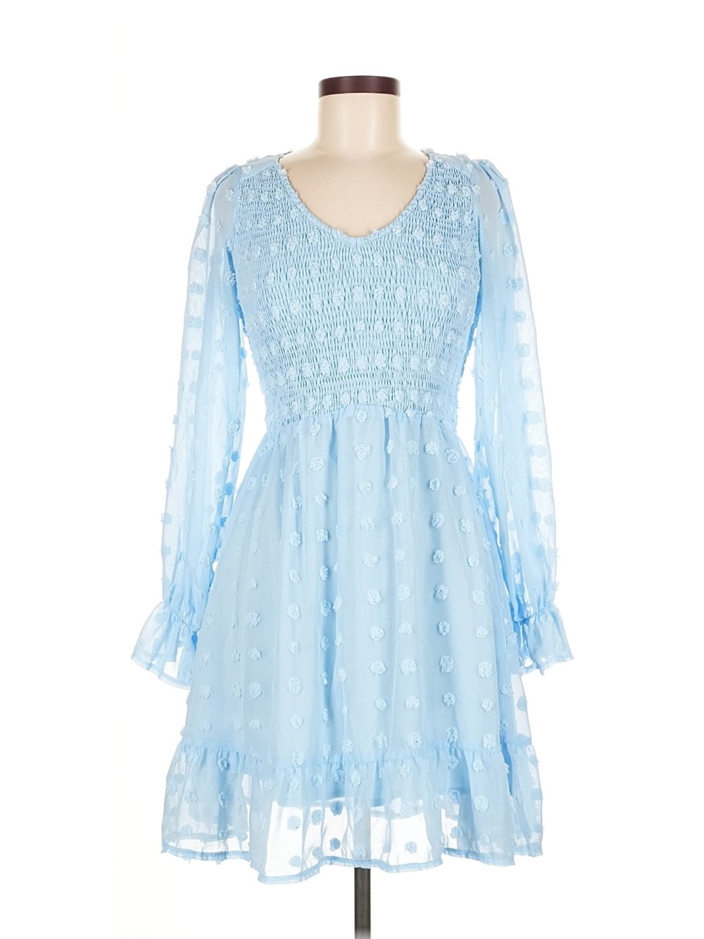Light Blue Swiss Dot Smocked Mini Dress